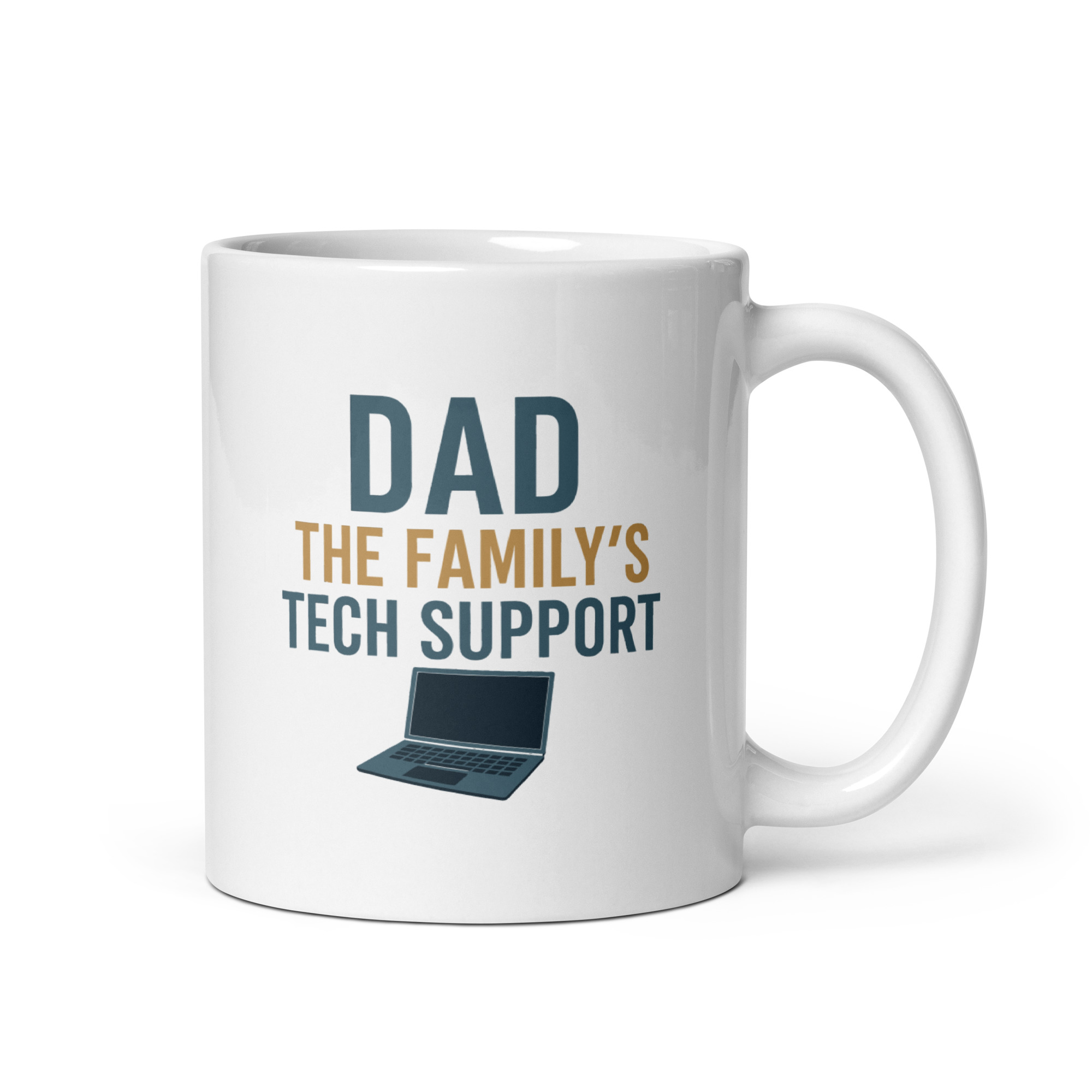 white-glossy-mug-white-11-oz-handle-on-right-68f72be2ac932.jpg Mug with dad tech support design and laptop icon.