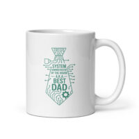 White mug with 'Best Dad' tech design.