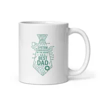 White mug with 'Best Dad' tech design.