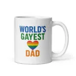Mug with 'World's Gayest Dad' rainbow heart design