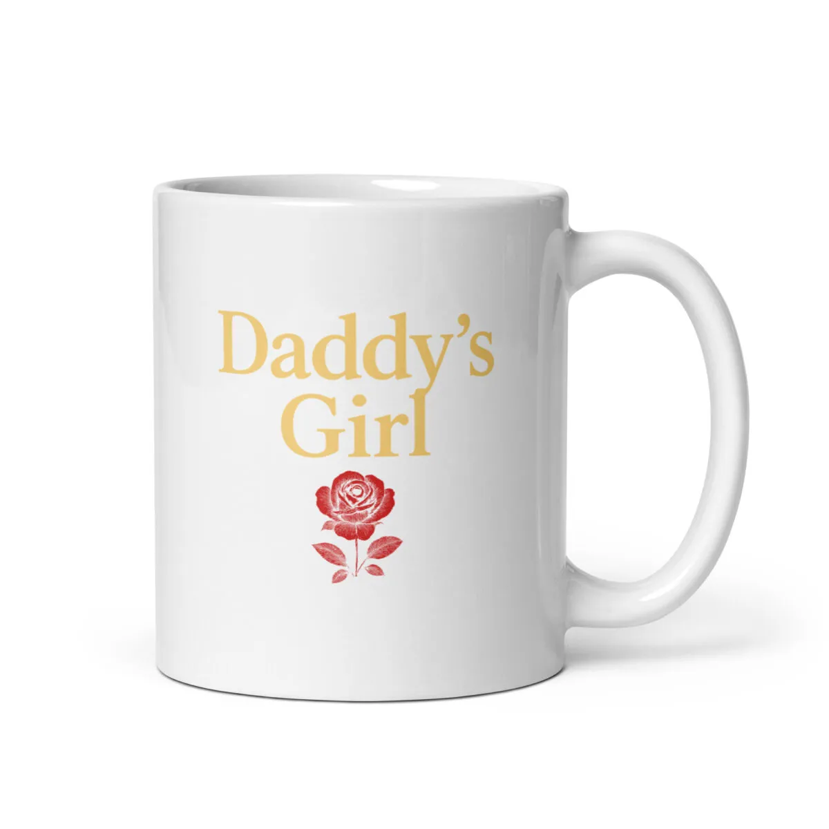 White mug with 'Daddy's Girl' and rose design.