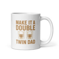 White mug with twin dad whiskey graphic.