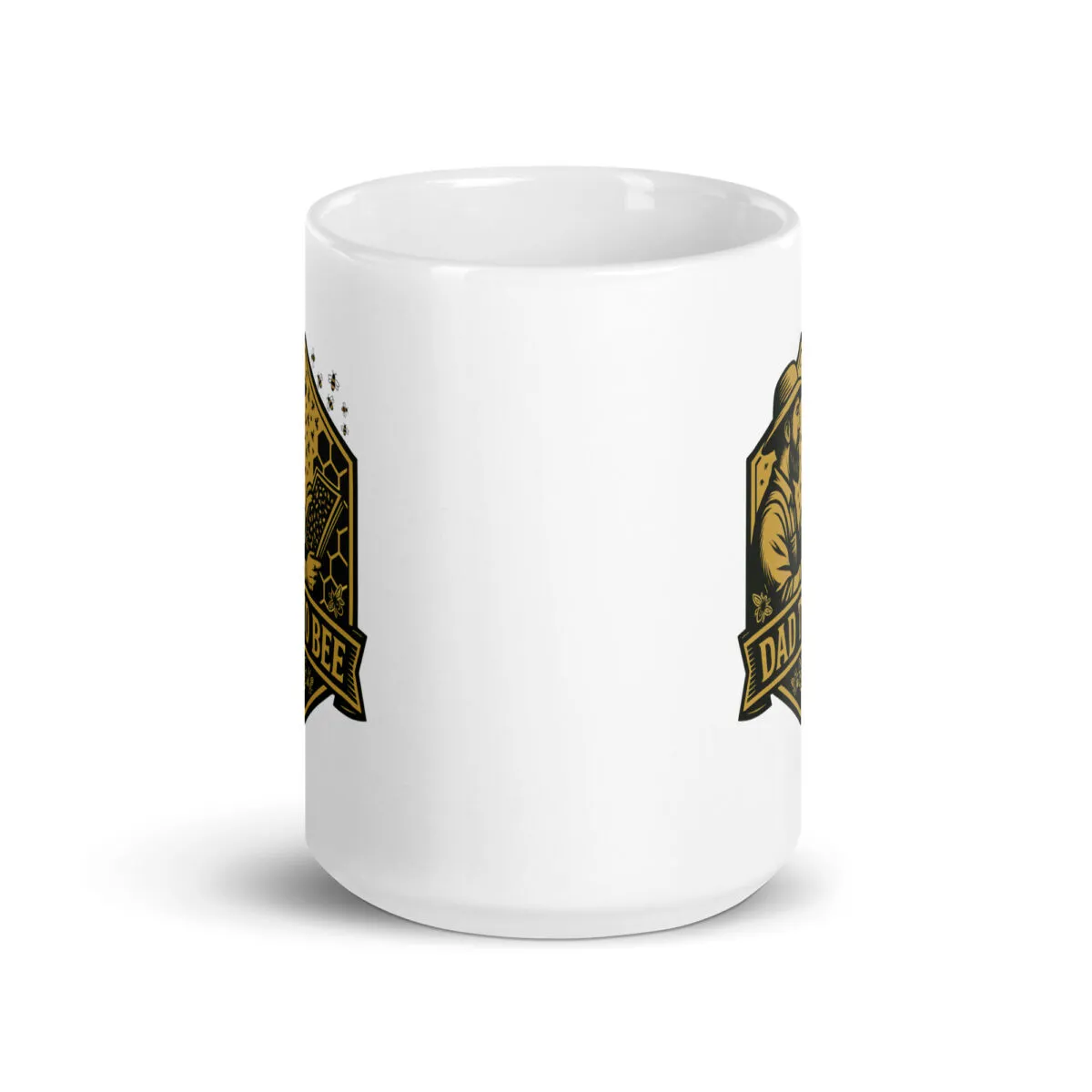 White mug with vintage dad and bee design.