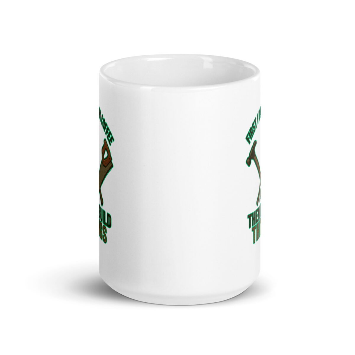 White mug with axe and text design