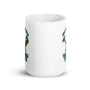 White mug with axe and text design