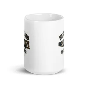 White mug with best dad graphic design.