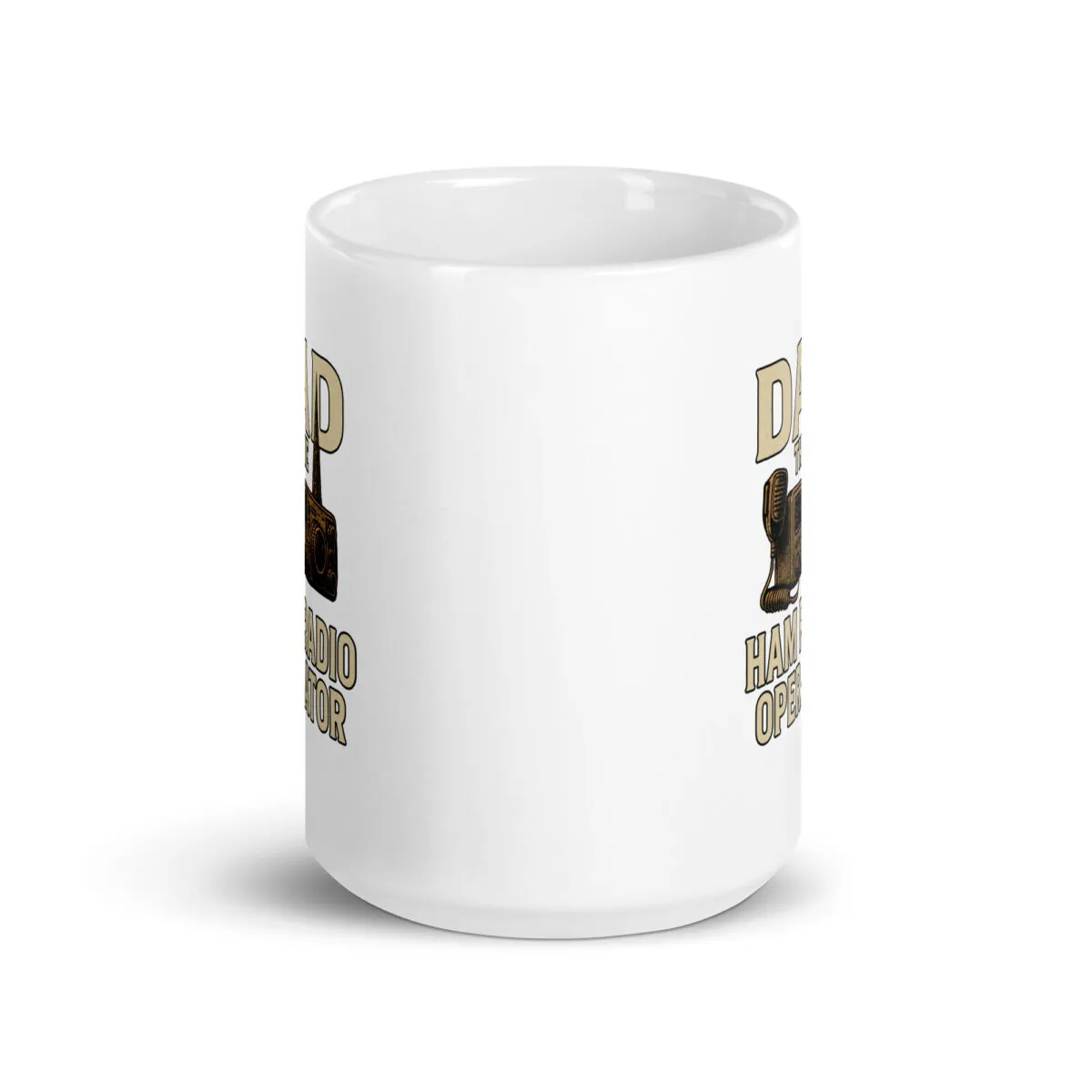 White mug with ham radio operator design