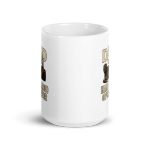 White mug with ham radio operator design