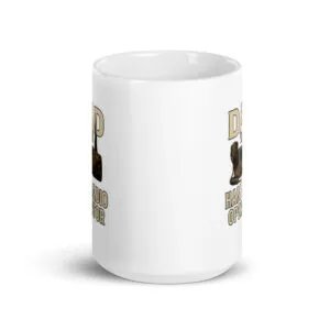 White mug with ham radio operator design