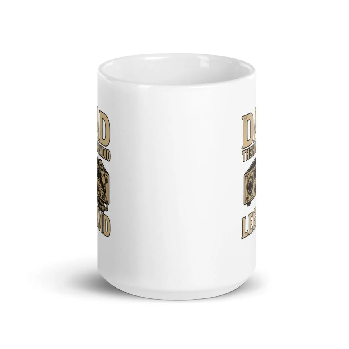 White mug with vintage radio design