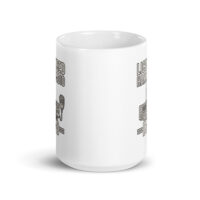 White mug with radio illustration and text