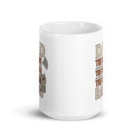 White mug with retro radio design and text