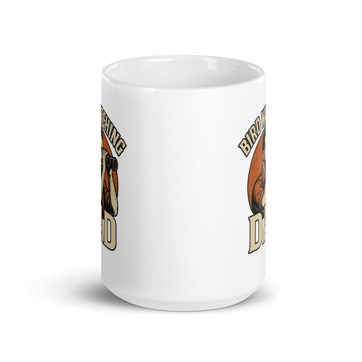 White mug with birdwatching dad design