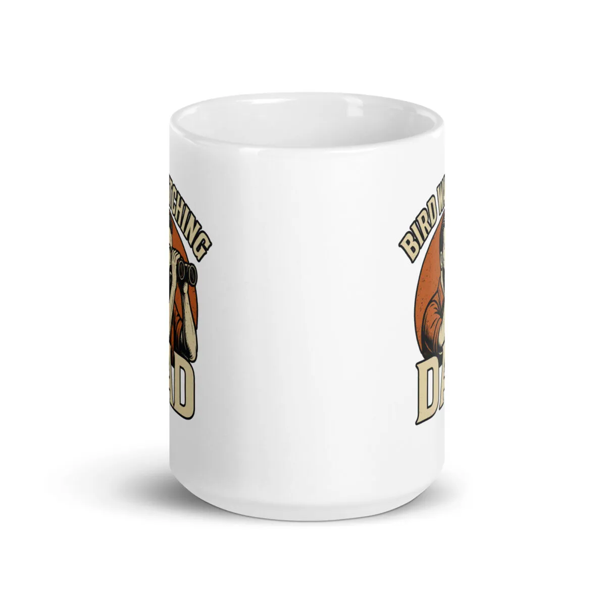 White mug with birdwatching dad design