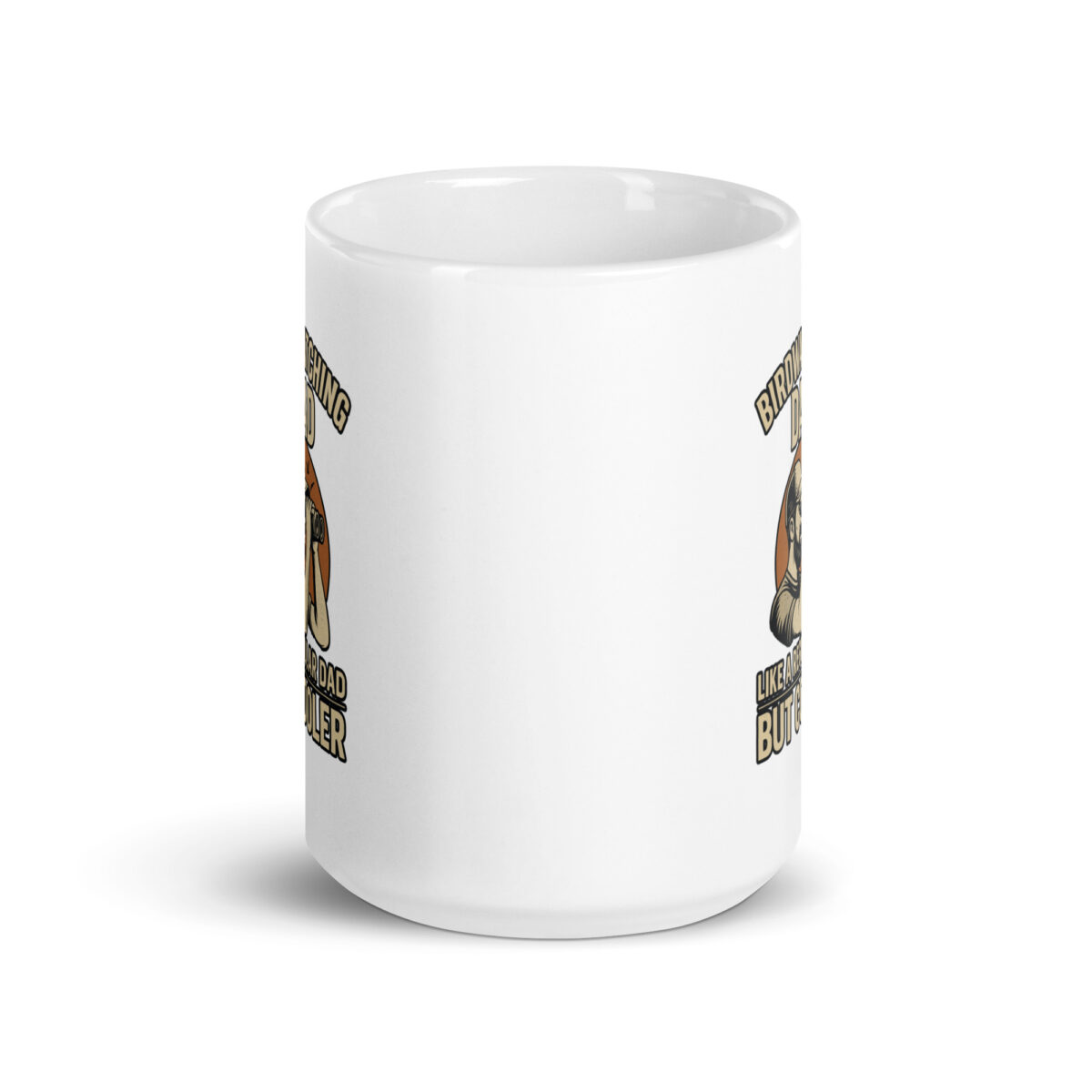 White mug with humorous dog-themed image.