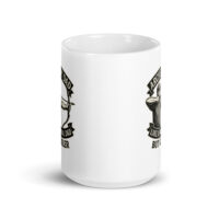 White mug with archer father design and text.