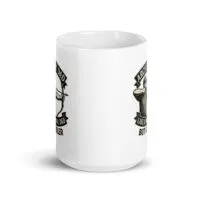 White mug with archer father design and text.