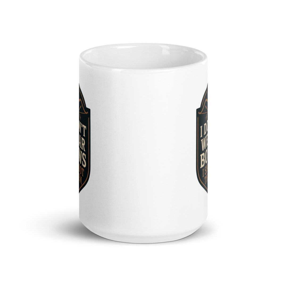 White mug with humorous text design.