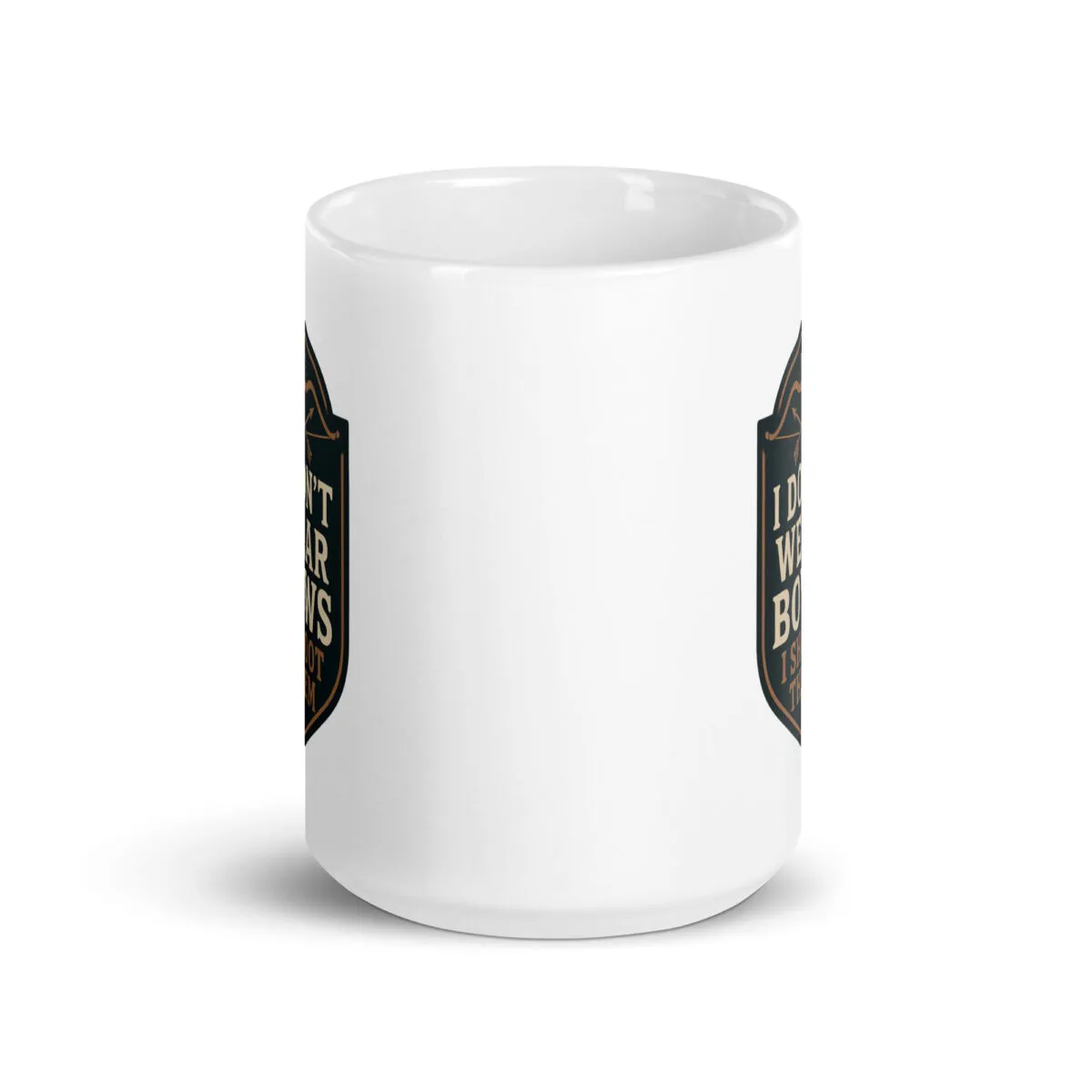 White mug with humorous text design.