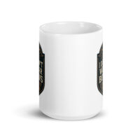 White mug with humorous text design.