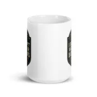 White mug with humorous text design.