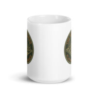 White mug with chess-themed logo