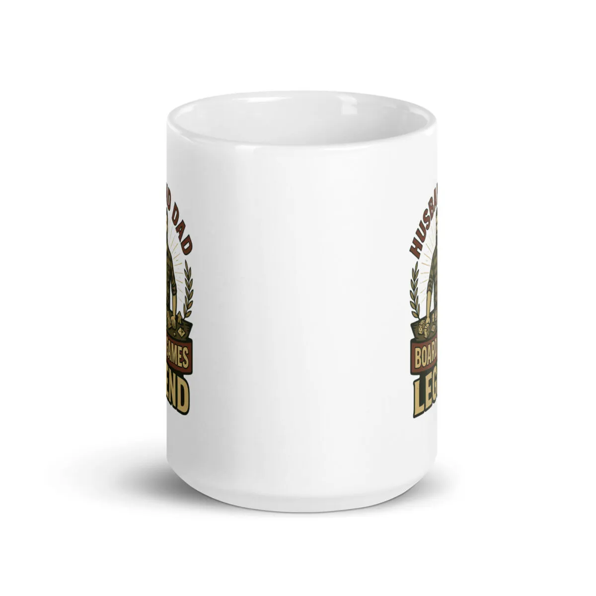 White mug with board games legend design.