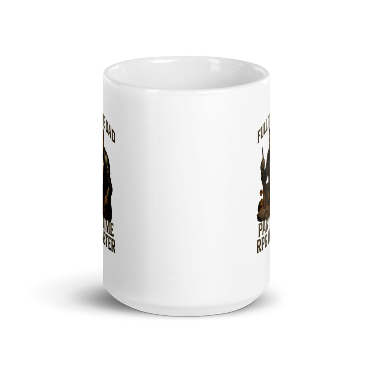 White mug with gaming-themed design.