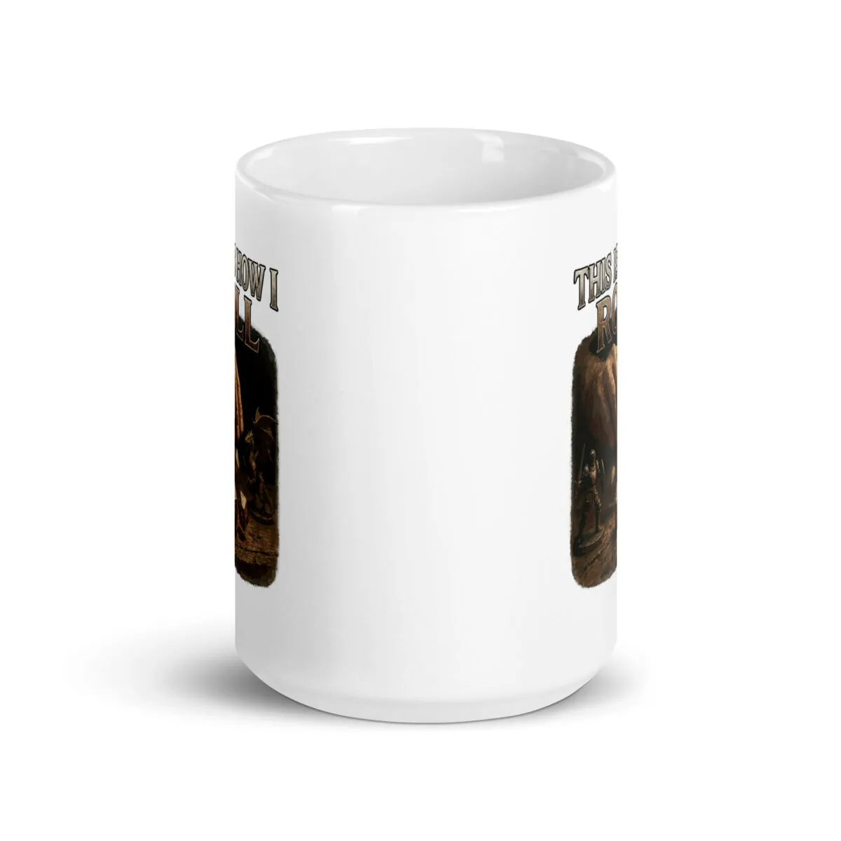 White coffee mug with 'This Is How I Roll' design.