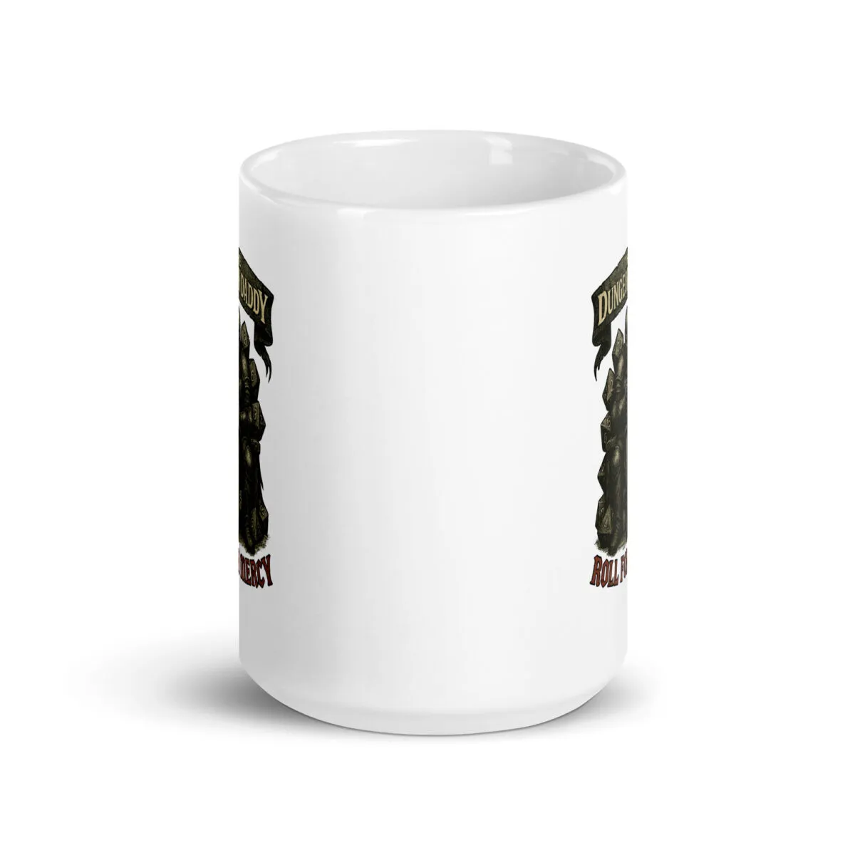 White mug with fantasy-themed design