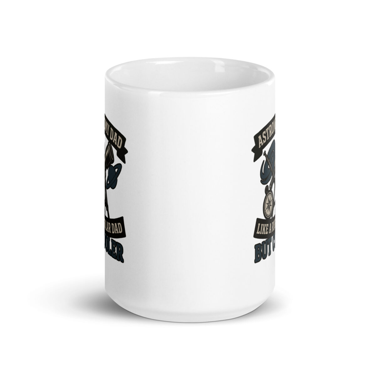 White mug with humorous astronaut dad design