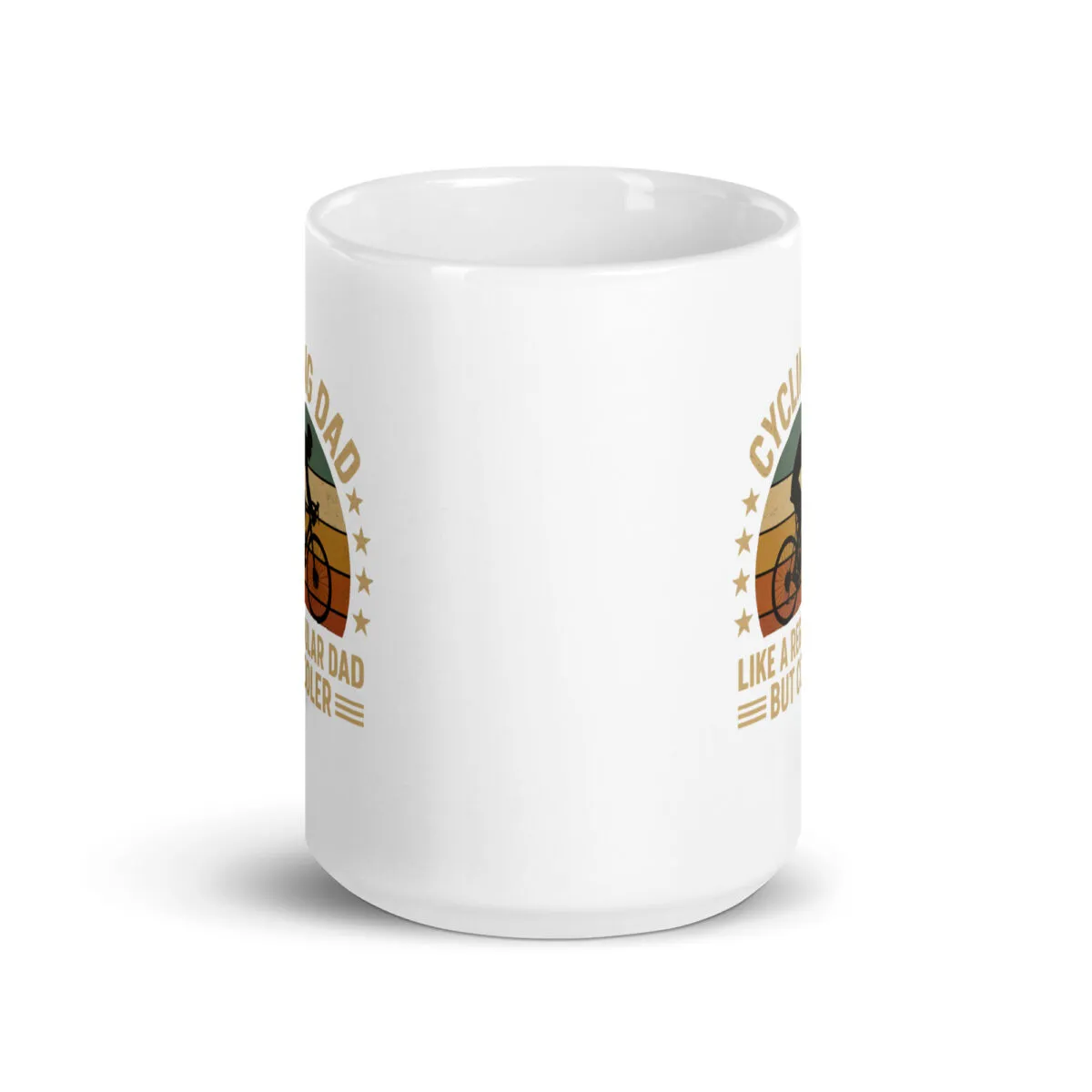 White mug with cycling dad themed design