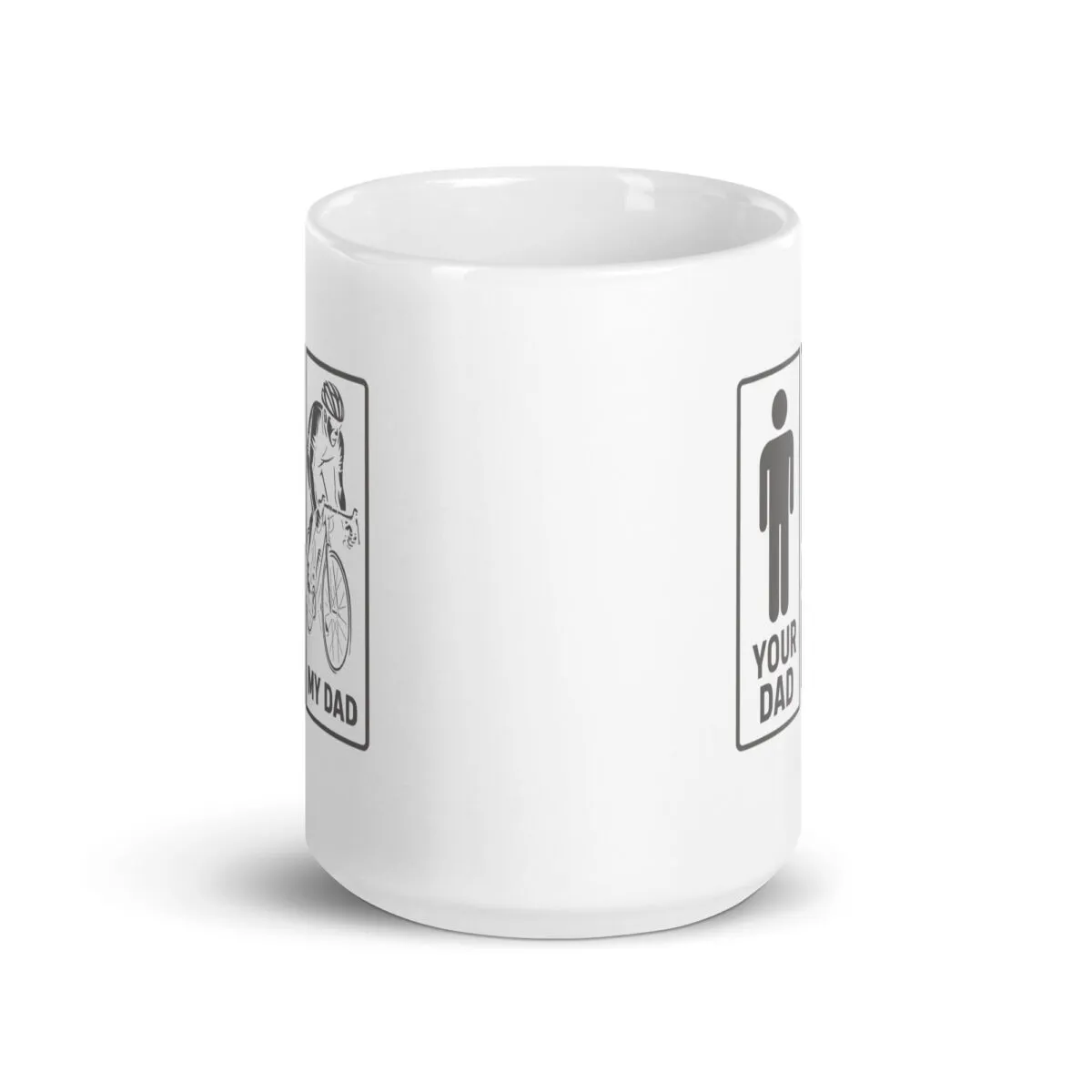 Cyclist humor mug with dad joke illustration