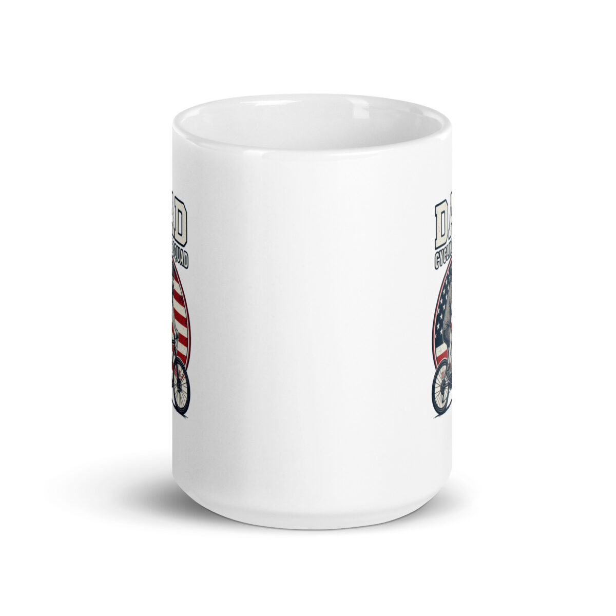 Motorcycle themed mug with American flag design.
