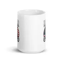 Motorcycle themed mug with American flag design.