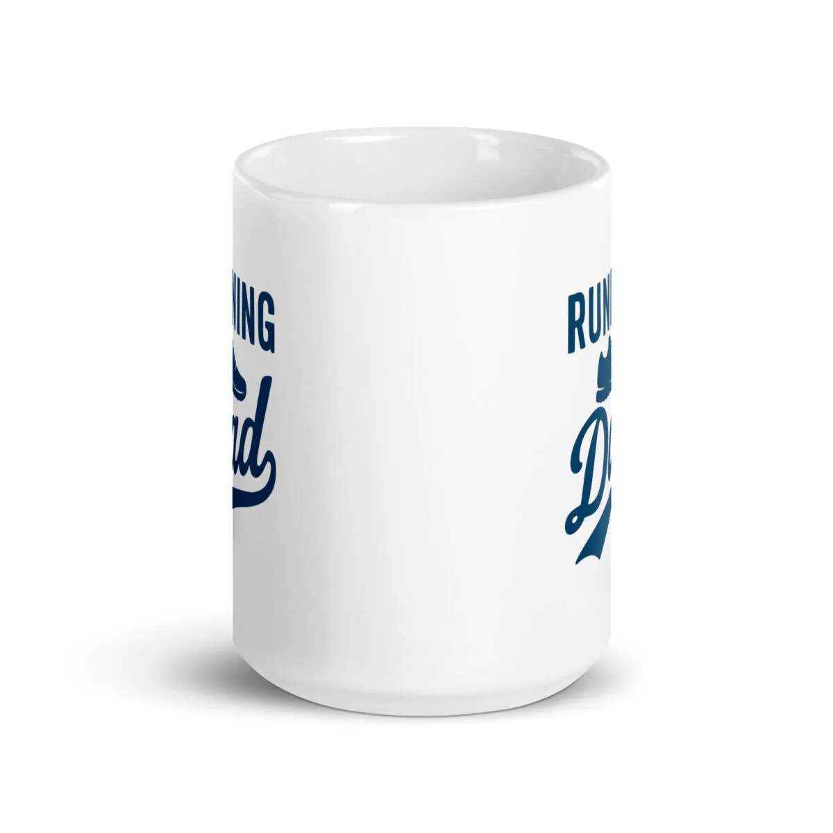 White mug with running dad design