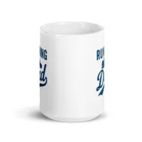 White mug with running dad design