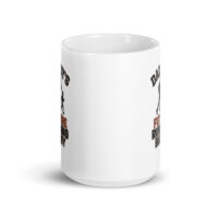 White mug with running themed design