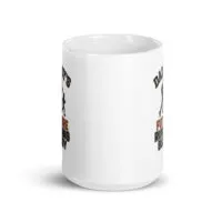 White mug with running themed design