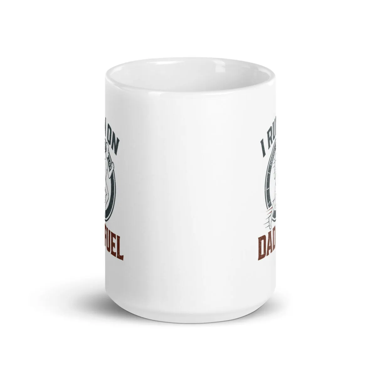 White mug with humorous dad fuel design.