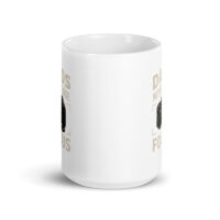 White mug with camera graphic and text