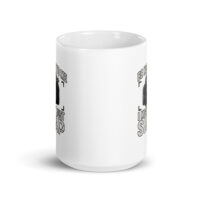 White mug with camera and text design.