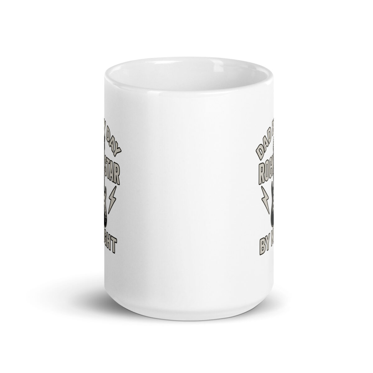 Dad rockstar mug with guitar design.