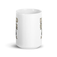 White mug with rock and soul graphic design.