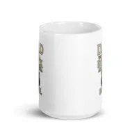 White mug with rock and soul graphic design.