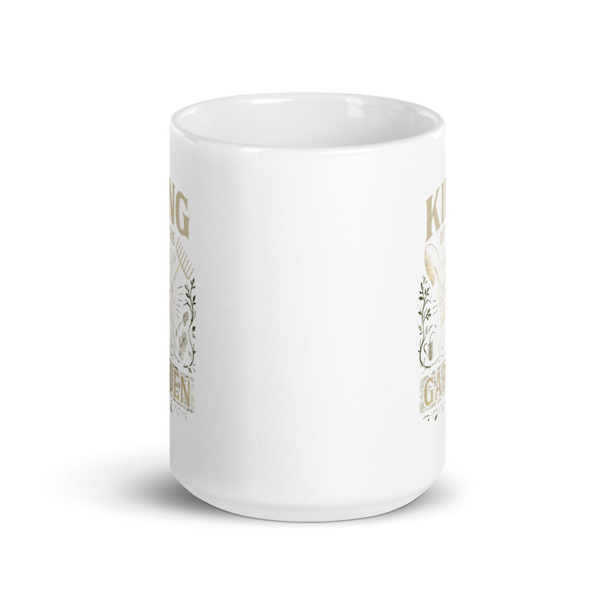 White mug with gardening theme design