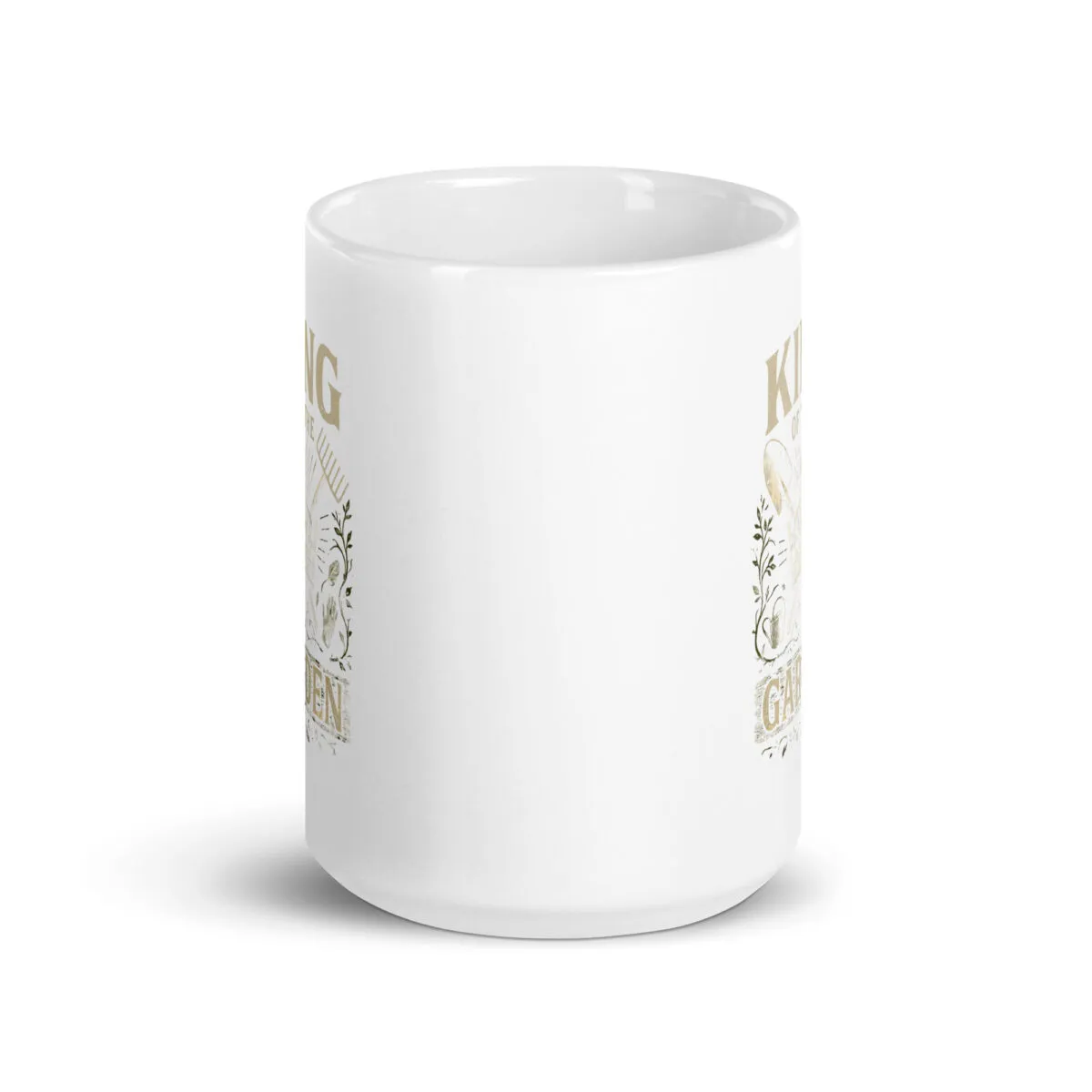 White mug with gardening theme design