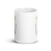 White mug with gardening theme design