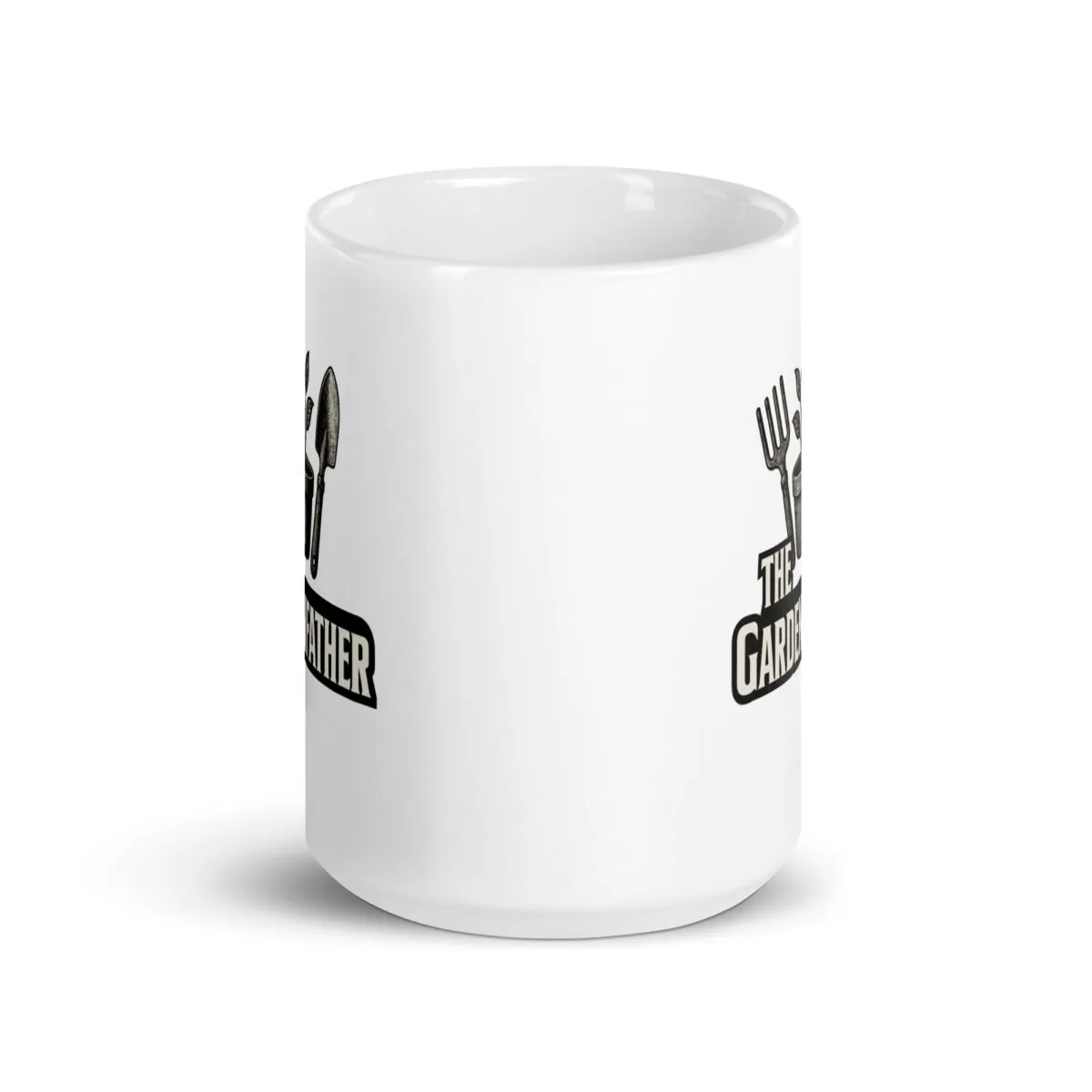 White mug with garden-themed design