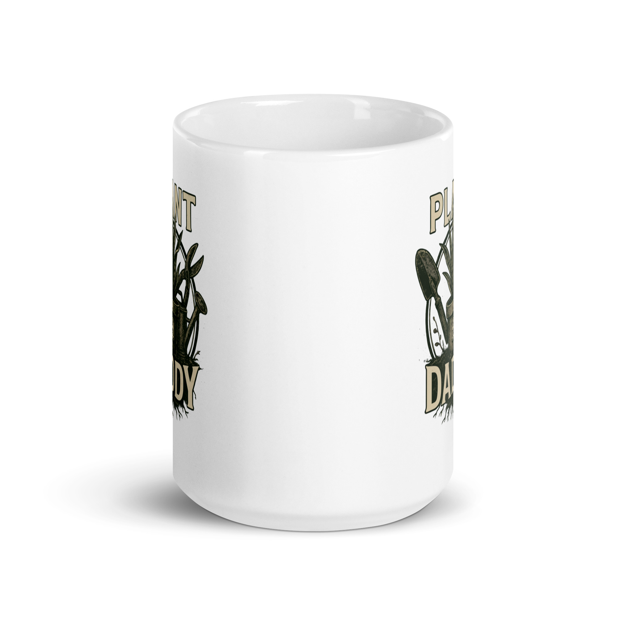 white-glossy-mug-white-15-oz-front-view-68f1f937915e1.jpg White mug with plant daddy design
